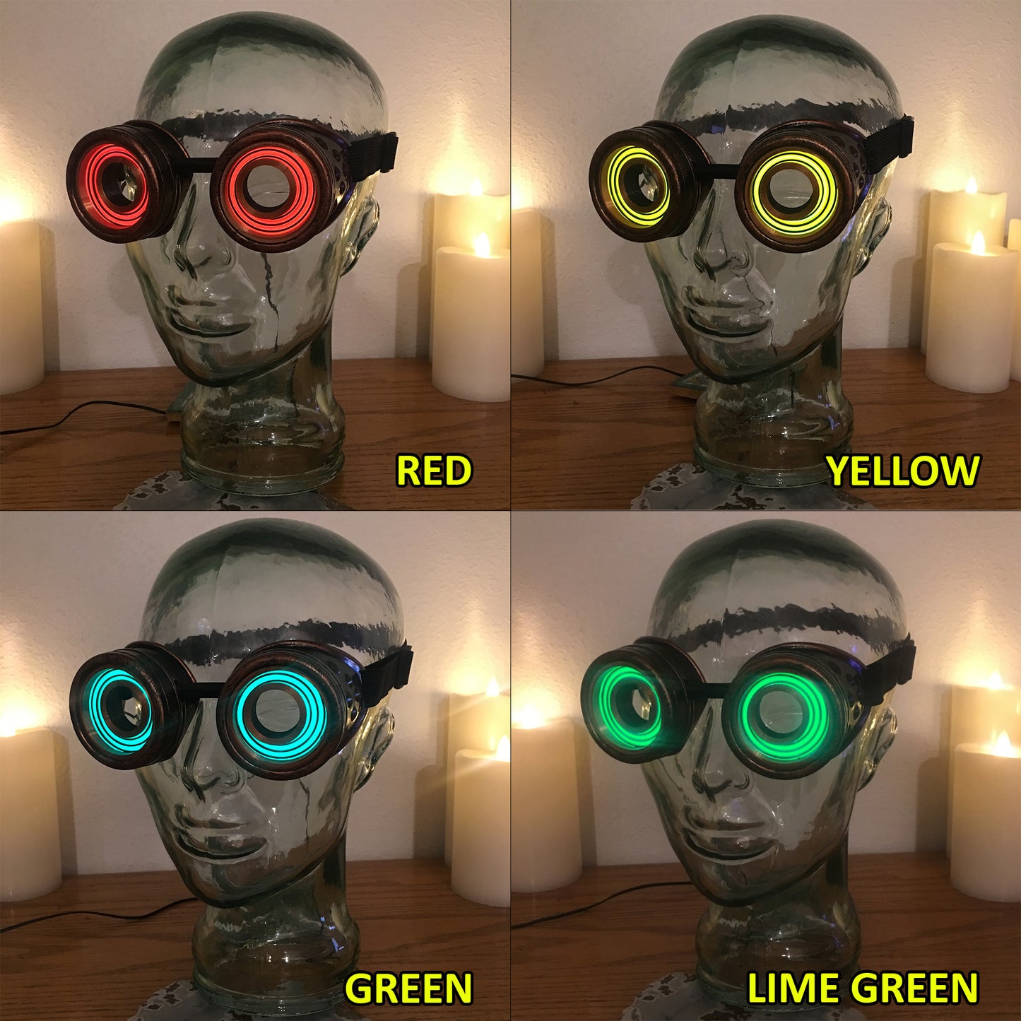 Glowing Steampunk Goggles Handmade | Copper Cyberpunk X-Ray Goggles | Halloween Costume, Cosplay | For Concerts, EDM, Raves, Dance Parties