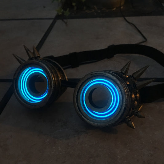 Glowing Gold Spikey Steampunk Goggles - Light Up Cyberpunk X-Ray Goggles | Cosplay Goggles |EDM Rave Burning Man Goggle | EL Wire Goggle
