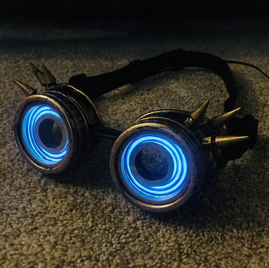 Light-Up Gold Spiked Steampunk Goggles – LED Cyberpunk Cosplay & Burning Man Festival Eyewear