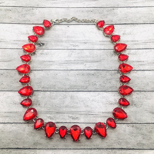 Ruby Crystal Necklace: Elegant Red Choker with Art Deco Minimalist Appeal