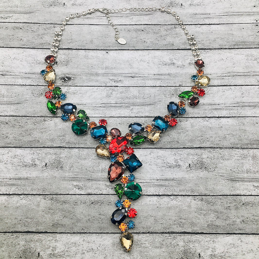 Victorian Art Nouveau Colorful Crystal Retro Necklace Pendant