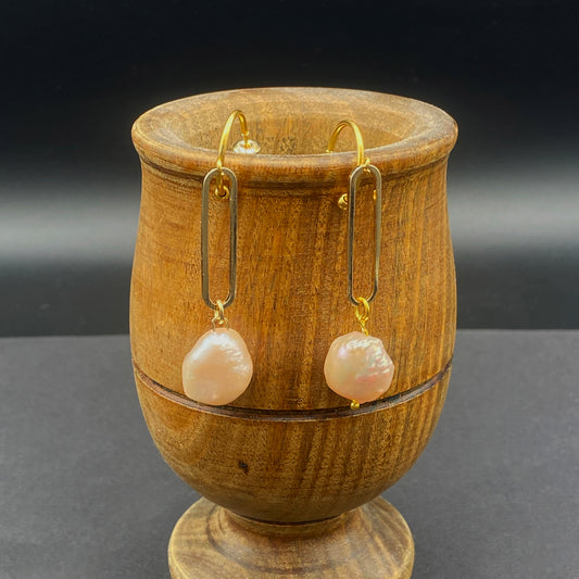 14K Gold Link Earrings with Baroque Pearls – Bohemian Statement Jewelry for Women