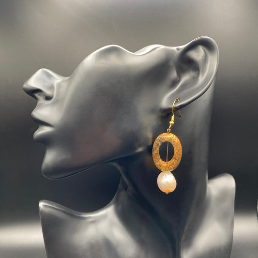 Natural Jasper Stone Earrings with Freshwater Pearl Dangles, Boho-Chic for Everyday Wear