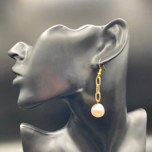 Women’s Gold Chain and Pearl Dangle Earrings – Lightweight Statement Jewelry