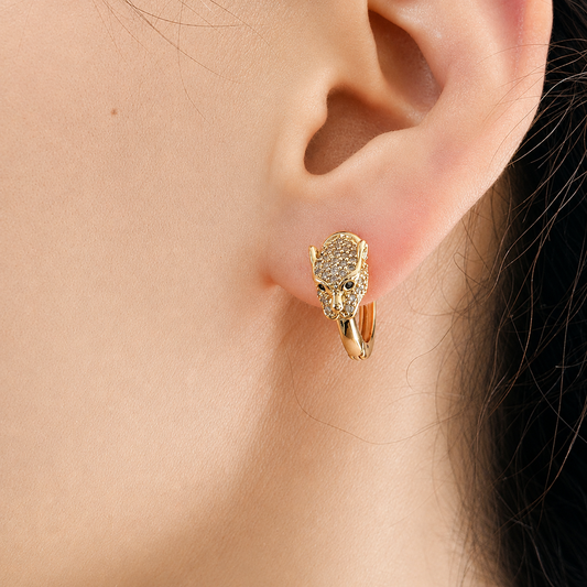Gold Jaguar Hoop Earrings with Emerald Eyes