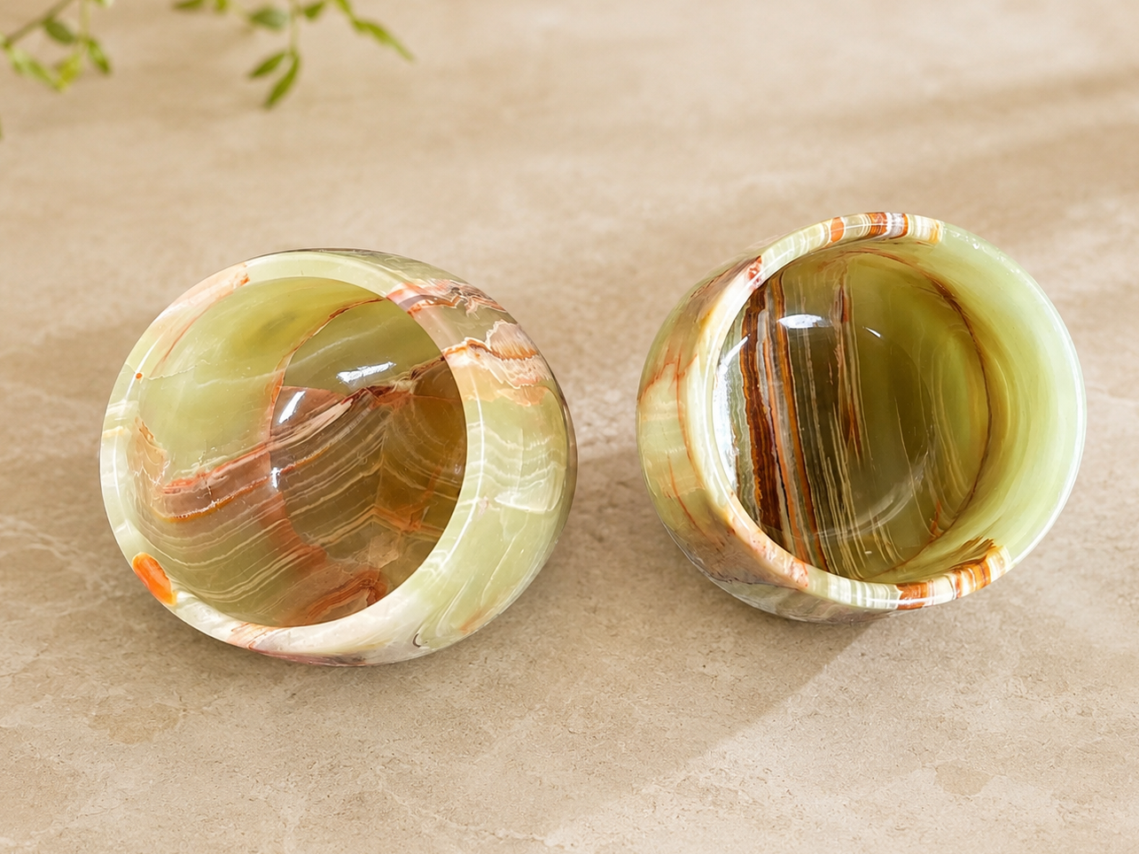 Natural Onyx Stone Wine Goblets – Set of 2 Hand-Carved Banded Stone Cups