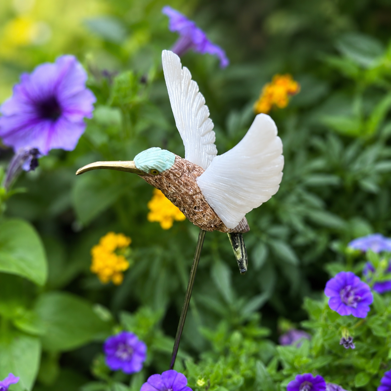 Gemstone Hummingbird Garden Stake – Natural Stone Bird Garden Decor