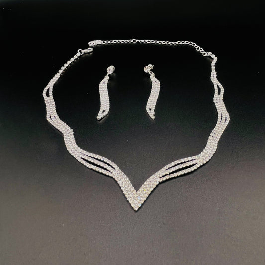 Stunning Silver Rhinestone Necklace and Earring Set