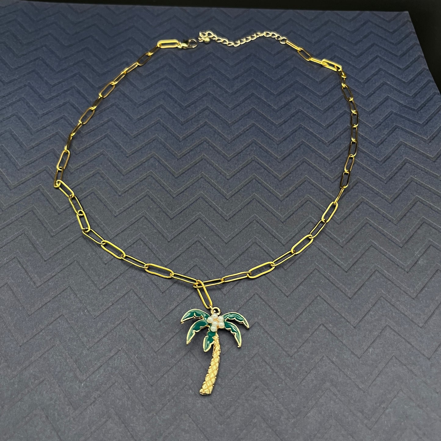 Gold-Plated Palm Tree & Pearl Coconut Choker Necklace –Summer Tropical Jewelry