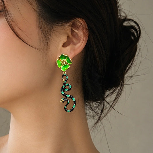 green snake dangle earrings