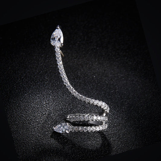 Silver Diamond Snake Ear Cuff | Punk Rock Vintage Serpent Clip Earring