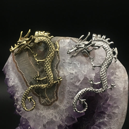 Vintage Gothic Punk Dragon Ear Cuff | Gold & Silver Clip-On Earring for Left Ear | No Piercing Required