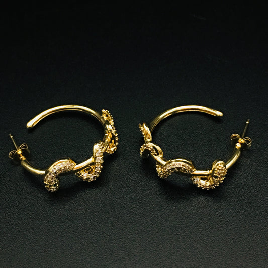 Victorian Gold Snake Hoop Earrings - Serpent Huggie Hoops with Emerald Green Crystal Eyes | Gothic Gold Statement Earrings