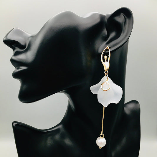 Gold-Toned Figurine Lady Ballerina Dancer with Pearl Statement Earrings