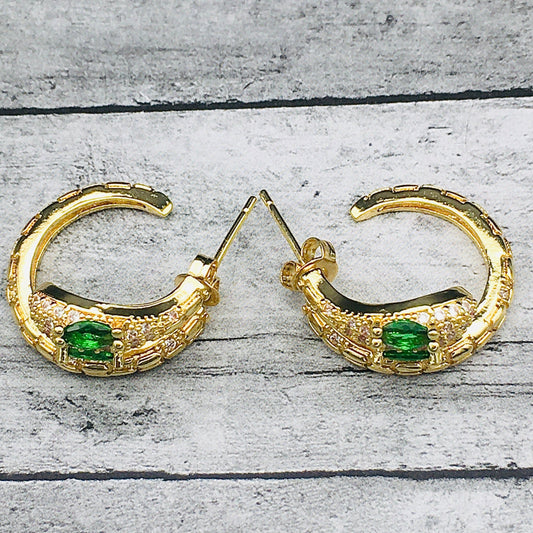 Emerald-Eyed Vintage Gold Snake Hoop Earrings | Bohemian Serpent Jewelry