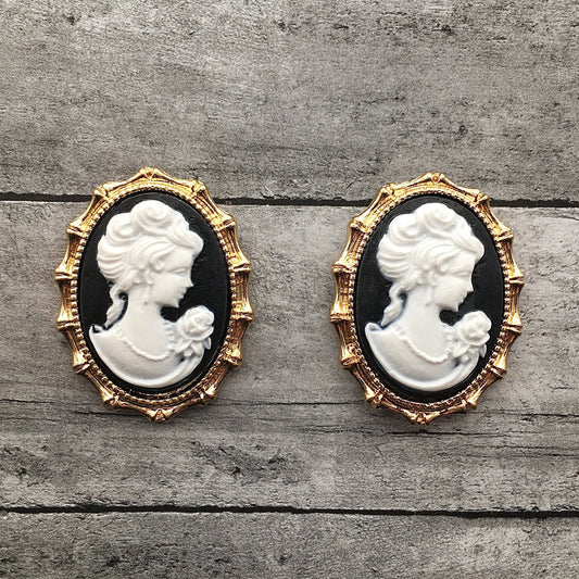 Victorian Portrait Earrings | Italian Vintage Gold-Framed Female Figurine Studs