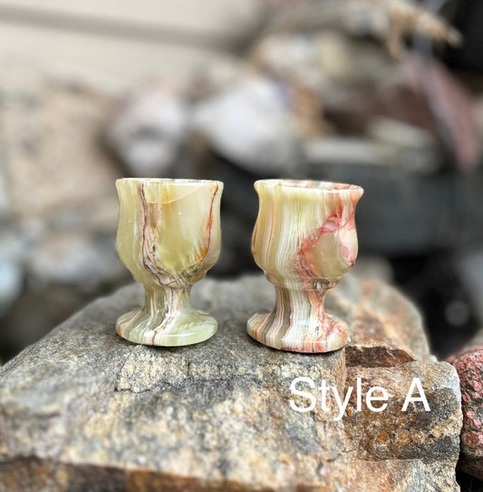 Handmade Vintage Natural Onyx Stone Whisky Shot Glasses - Sherry Goblet, Green Onyx Cordials, Small Multicolored Barware, Handcrafted Cups