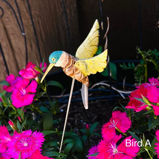 Natural Gem Stone Hummingbird Stick Garden Décor Art