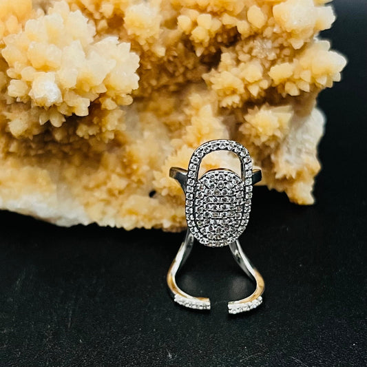 Handmade Adjustable Silver-toned Diamond Fingernail Ring