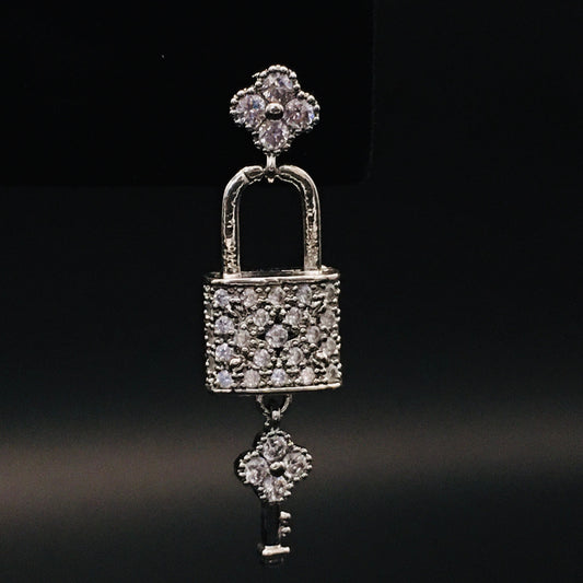 Silver Lock and Key Love Earrings with Diamond CZ | Love Knot Earrings | Padlock and Key "Keys to My Heart" Jewelry