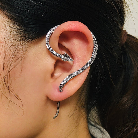 Silver Snake Ear Wrap | Viper Ear Cuff | Serpent Earring