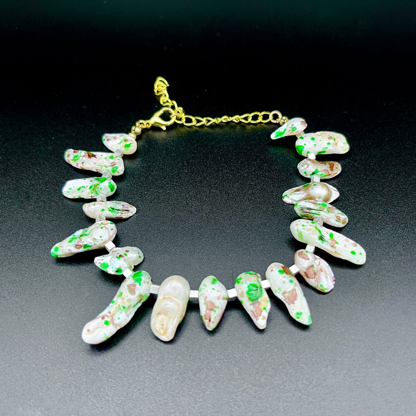 Speckled Shell & Freshwater Pearl Bracelet - Coastal Boho Statement Jewelry