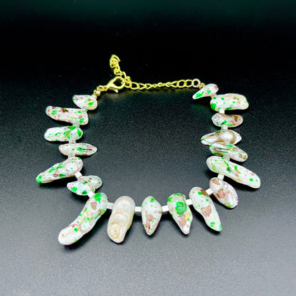 Speckled Shell & Freshwater Pearl Bracelet - Coastal Boho Statement Jewelry