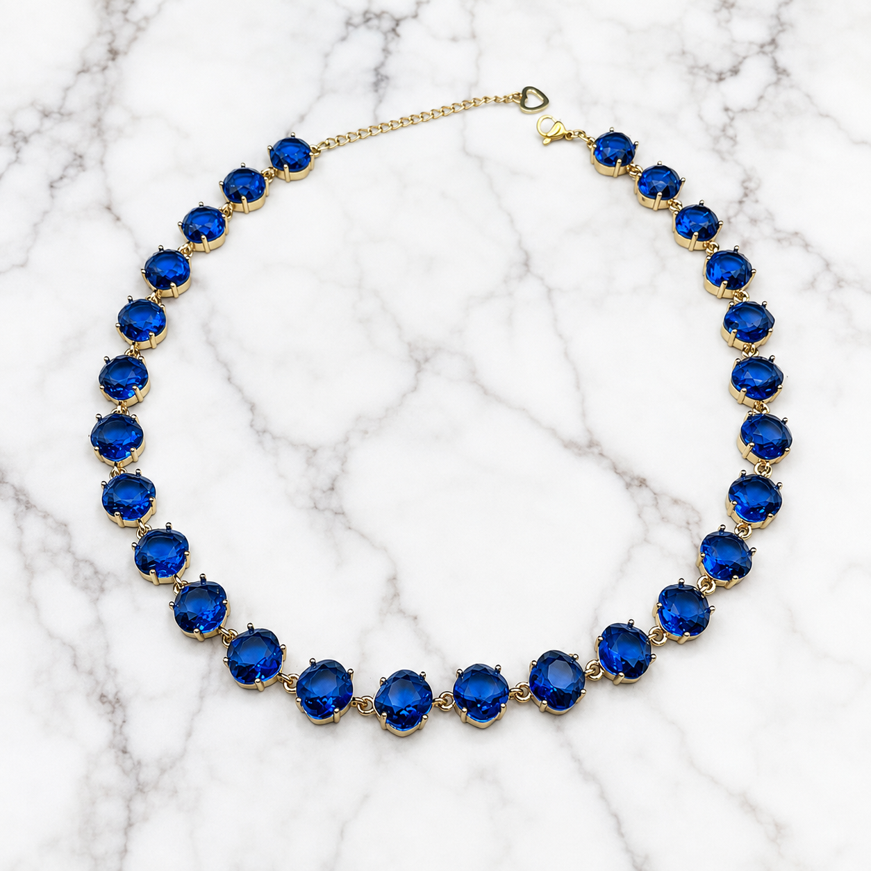 Sapphire Blue Crystal Tennis Necklace - Gold-Tone Statement Choker