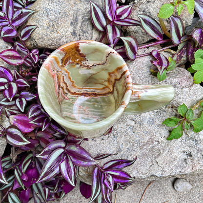 Green Onyx Stone Mug – Handcrafted Natural Stone Cup, Luxury Gemstone Decor