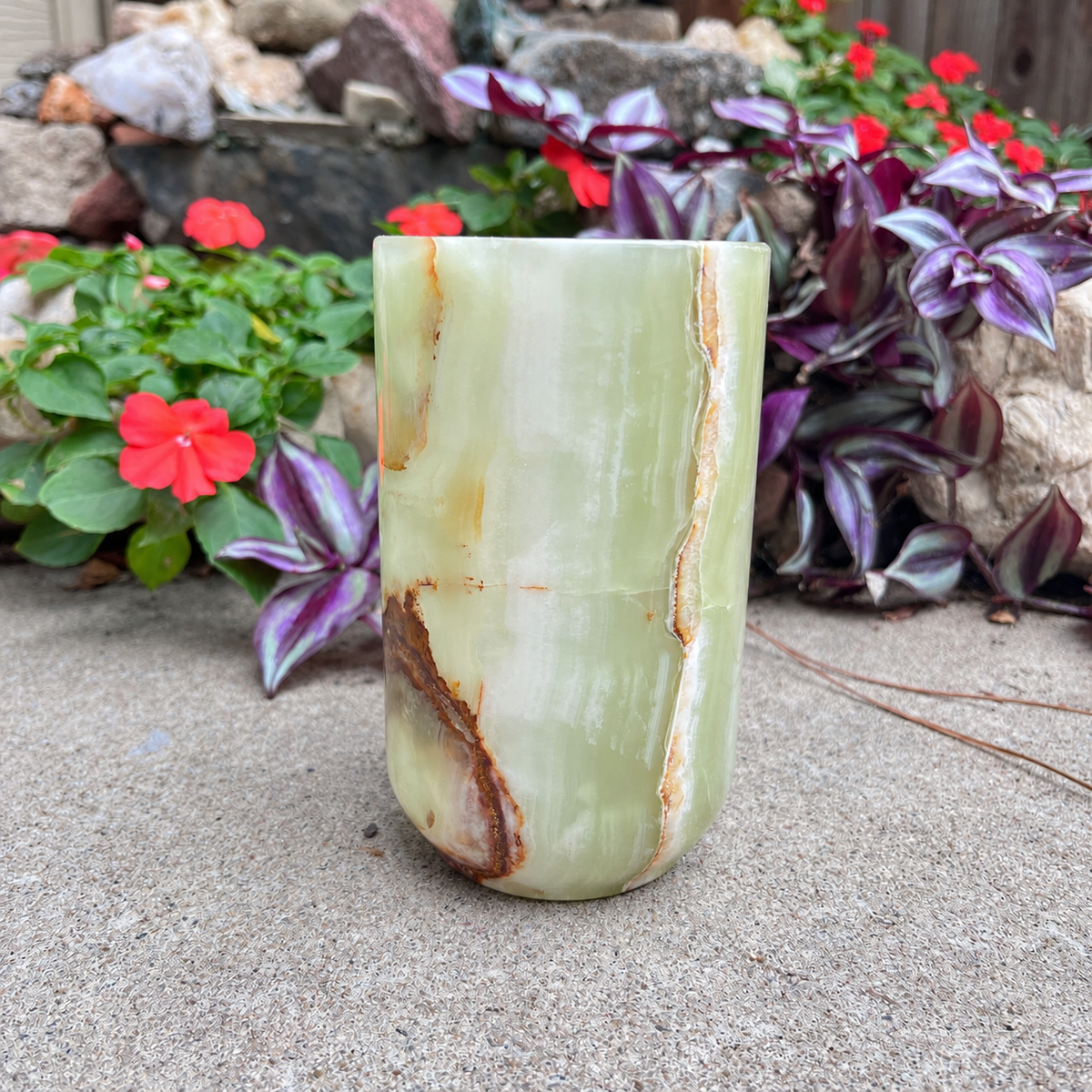 Green Onyx Stone Mug – Handcrafted Natural Stone Cup, Luxury Gemstone Decor