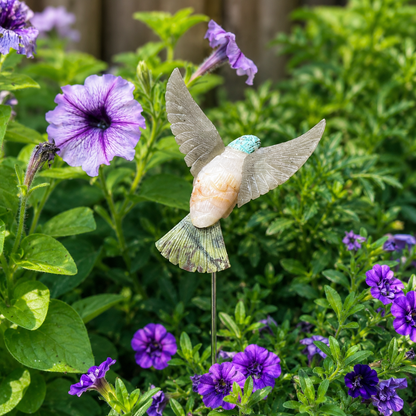 Hand-Carved Gemstone Hummingbird Garden Stake – Natural Stone Bird Garden Decor