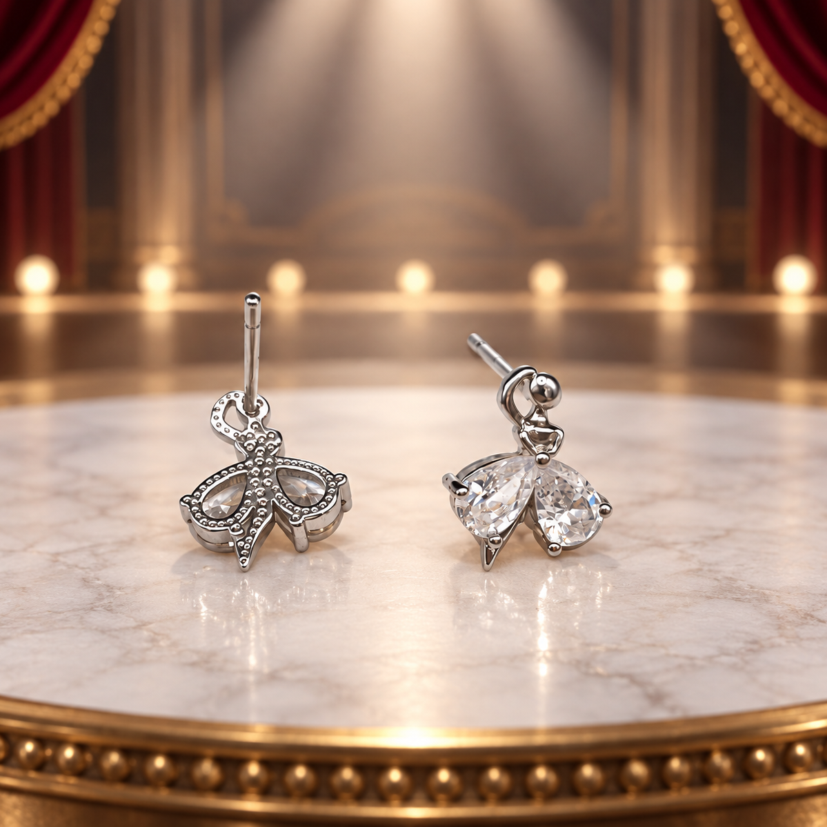 Crystal Ballerina Stud Earrings – Silver-Tone Ballet Jewelry with Sparkling CZ