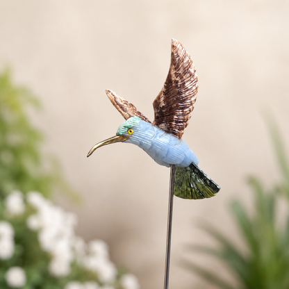 Gemstone Hummingbird Garden Stake – Natural Stone Bird & Planter Decor