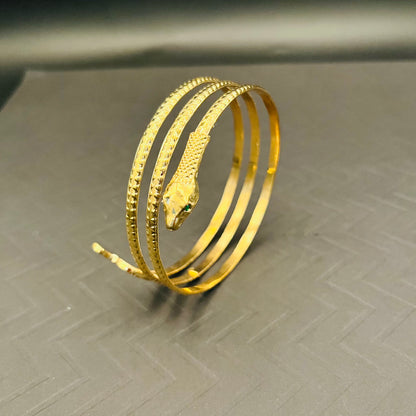 Emerald-Eyed Gold Snake Arm & Wrist Bracelet | Statement Serpent Jewelry