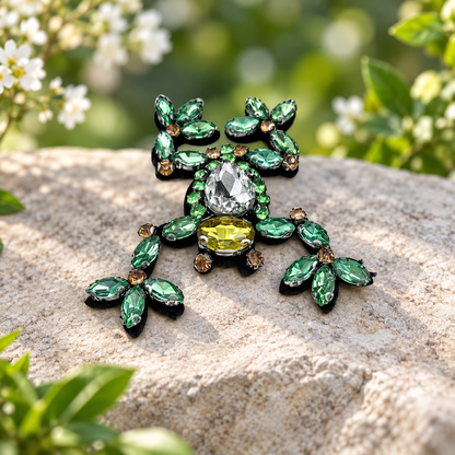 Green Crystal Frog Sew-On Patch | Jeweled Frog Appliqué