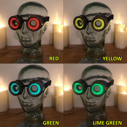 Glowing Steampunk Goggles Handmade | Copper Cyberpunk X-Ray Goggles | Halloween Costume, Cosplay | For Concerts, EDM, Raves, Dance Parties