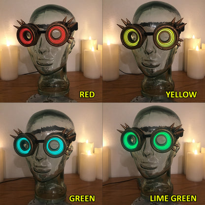 Glowing Gold Spikey Steampunk Goggles - Light Up Cyberpunk X-Ray Goggles | Cosplay Goggles |EDM Rave Burning Man Goggle | EL Wire Goggle
