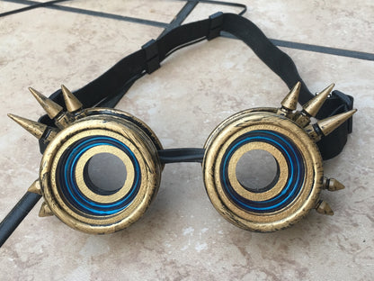 Glowing Gold Spikey Steampunk Goggles - Light Up Cyberpunk X-Ray Goggles | Cosplay Goggles |EDM Rave Burning Man Goggle | EL Wire Goggle