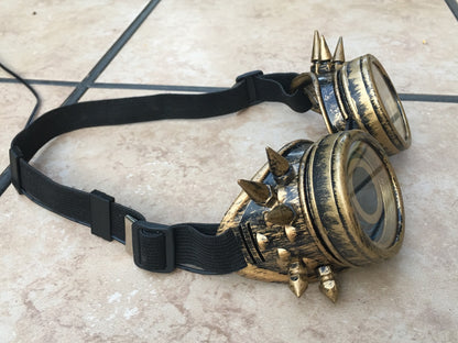 Glowing Gold Spikey Steampunk Goggles - Light Up Cyberpunk X-Ray Goggles | Cosplay Goggles |EDM Rave Burning Man Goggle | EL Wire Goggle