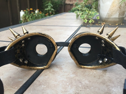 Glowing Gold Spikey Steampunk Goggles - Light Up Cyberpunk X-Ray Goggles | Cosplay Goggles |EDM Rave Burning Man Goggle | EL Wire Goggle
