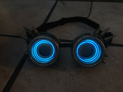 Glowing Gold Spikey Steampunk Goggles - Light Up Cyberpunk X-Ray Goggles | Cosplay Goggles |EDM Rave Burning Man Goggle | EL Wire Goggle