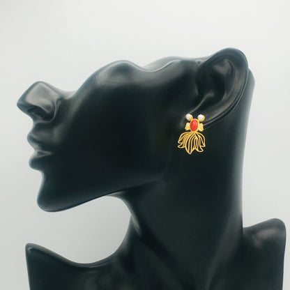 Goldfish Koi Earrings | Victorian-Style with Red Coral & Pearls | Boho Chic Jewelry