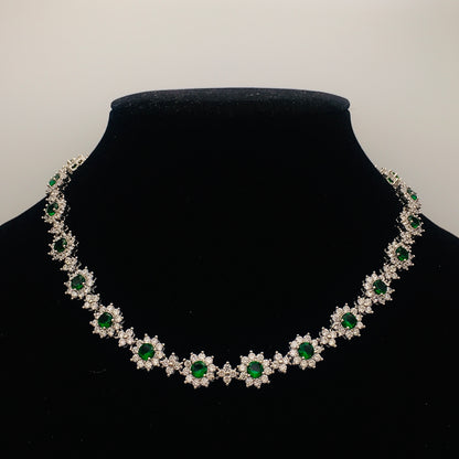 Emerald Flower Necklace with Match Stud Earrings Set