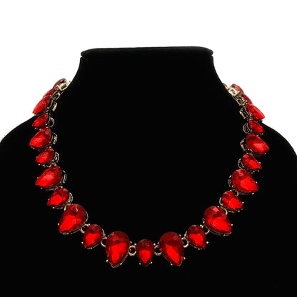 Ruby Crystal Necklace: Elegant Red Choker with Art Deco Minimalist Appeal