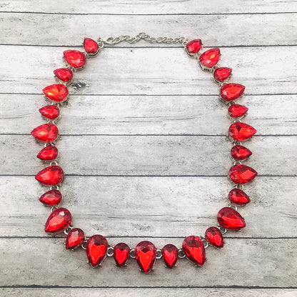 Ruby Crystal Necklace: Elegant Red Choker with Art Deco Minimalist Appeal