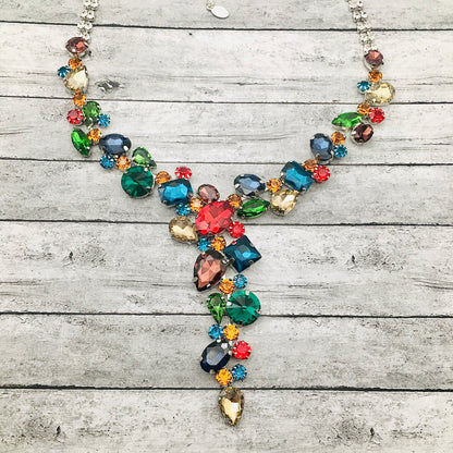 Victorian Art Nouveau Colorful Crystal Retro Necklace Pendant