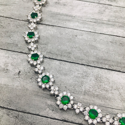Emerald Flower Necklace with Match Stud Earrings Set