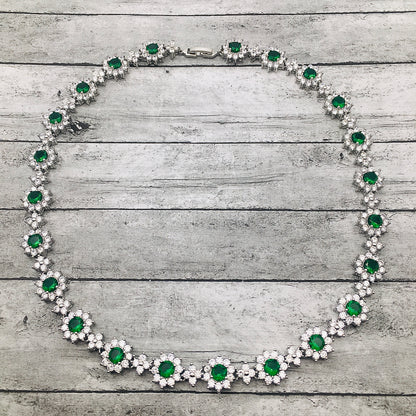 Emerald Flower Necklace with Match Stud Earrings Set