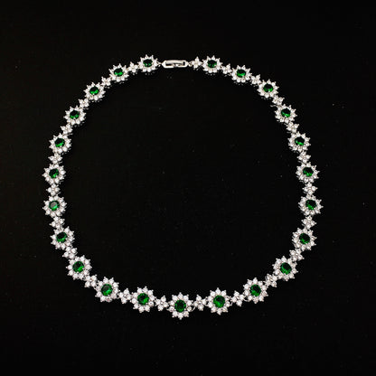 Emerald Flower Necklace with Match Stud Earrings Set