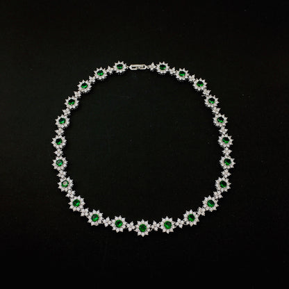 Emerald Flower Necklace with Match Stud Earrings Set